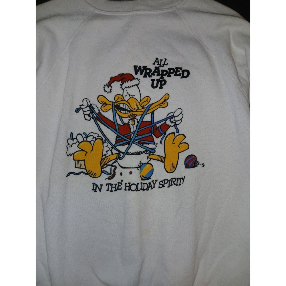 Vintage Tultex Christmas Sweatshirt Large Duck Holiday Lights 90s USA - Picture 3 of 7